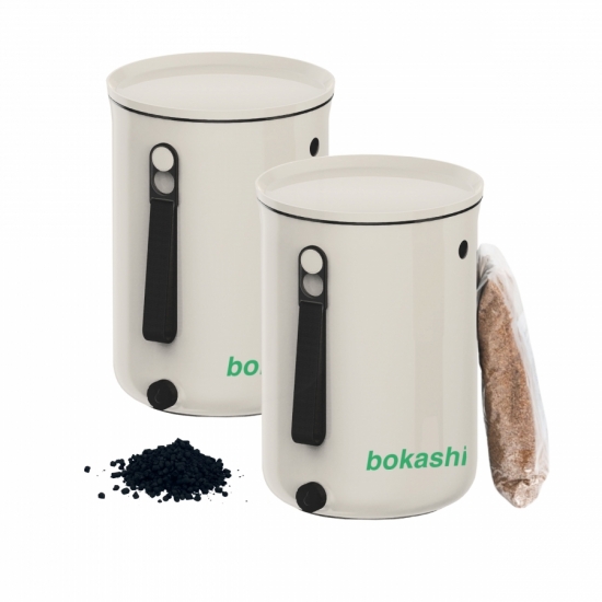 Startkit - Bokashi 2.0 grddvit - 2 st designade hinkar fr kksbnken + 1 kg str i gruppen Bokashi  hos bokashi.se (211-200)