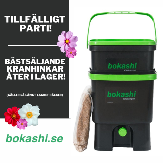 Startkit svart/grn - 2 st bokashihinkar med kran + 1 kg str  i gruppen Bokashi  hos bokashi.se (211-102)