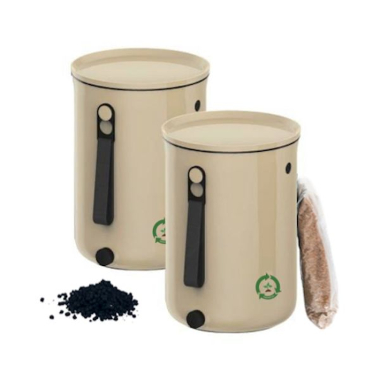 Startkit - Bokashi 2.0 cappuccino - 2 st designade hinkar för köksbänken + 1 kg strö i gruppen Bokashi  hos bokashi.se (211-209)