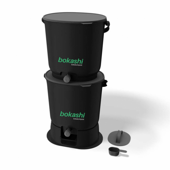 Bokashi Essential svart - 2 kranhinkar med bas + tillbehör (ej strö) i gruppen Bokashi  hos bokashi.se (211-603)