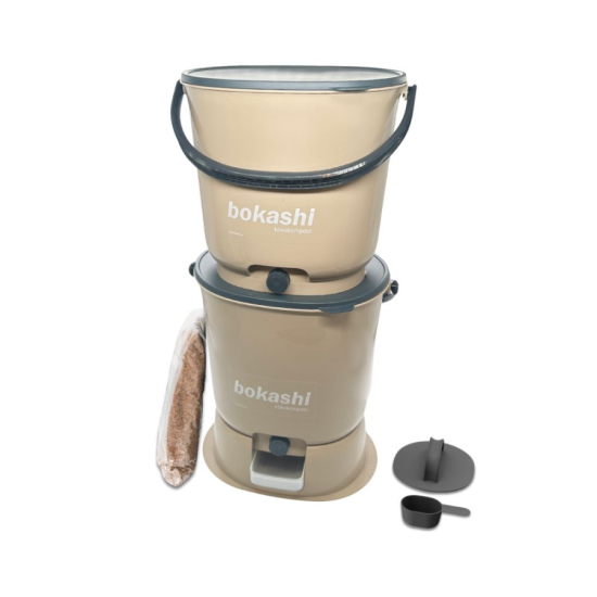 Startkit Bokashi Essential cappuccino - 2 kranhinkar med bas + 1 kg svenskt bokashiströ i gruppen Bokashi  hos bokashi.se (211-615)