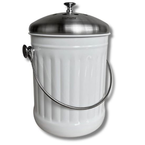 Stålhink Vit räfflad 5l med kolfilter - för matuppsamling i gruppen Matuppsamlingshink hos bokashi.se (411-107)