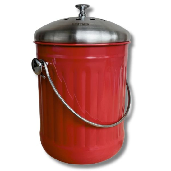 Stålhink Klarröd räfflad 5l med kolfilter - för matuppsamling i gruppen Matuppsamlingshink hos bokashi.se (411-110)