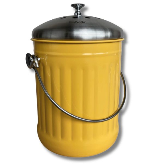 Stålhink Gul räfflad 5l med kolfilter - för matuppsamling i gruppen Matuppsamlingshink hos bokashi.se (411-114)