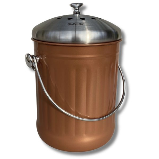 Stålhink Koppar räfflad 5l med kolfilter - för matuppsamling i gruppen Matuppsamlingshink hos bokashi.se (411-115)