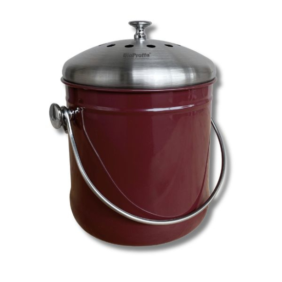 Stålhink Vinröd slät 4l med kolfilter - för matuppsamling i gruppen Matuppsamlingshink hos bokashi.se (411-121)