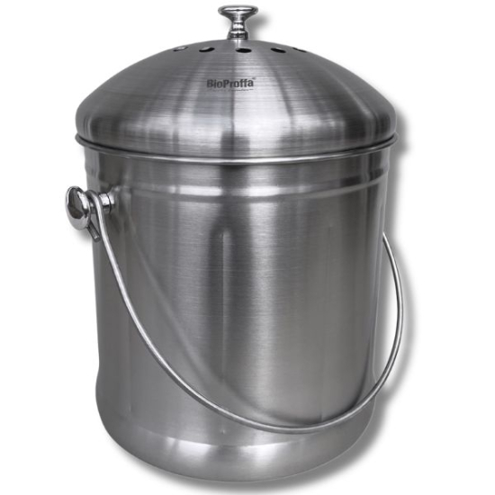 Stålhink Rostfritt Stål 7,5l med kolfilter - för matuppsamling i gruppen Matuppsamlingshink hos bokashi.se (411-123)