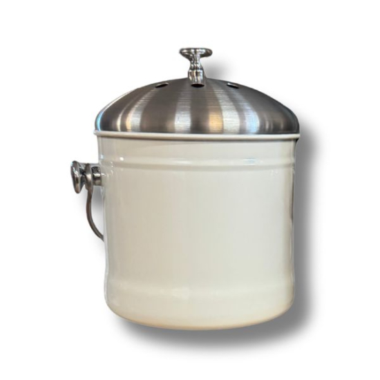 Stålhink Vit slät 2,5l med kolfilter - för matuppsamling i gruppen Matuppsamlingshink hos bokashi.se (411-124)