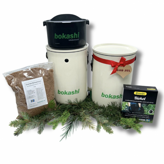 Julklapp Startkit - Bokashi 2.0 grddvit + 1 kg str + Svenskt Biokol + Bokashi Daily i gruppen Julklappar hos bokashi.se (900-504)
