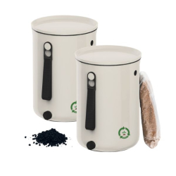 Startkit - Bokashi 2.0 gräddvit - 2 st designade hinkar för köksbänken + 1 kg strö