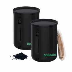 Startkit - Bokashi 2.0 svart - 2 st designade hinkar för köksbänken + 1 kg strö