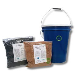 Startkit - Svenska Budgethinken - 2 st hinkar + 1 kg svenskt bokashiströ + 3 liter svensk biokol