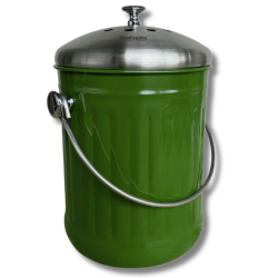 Stålhink Mörkgrön räfflad 5l med kolfilter - för matuppsamling