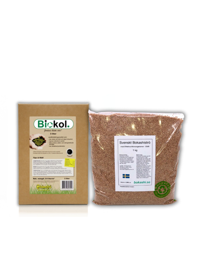 Svenskt Bokashiströ, 1 kg + Svensk Biokol 3 liter