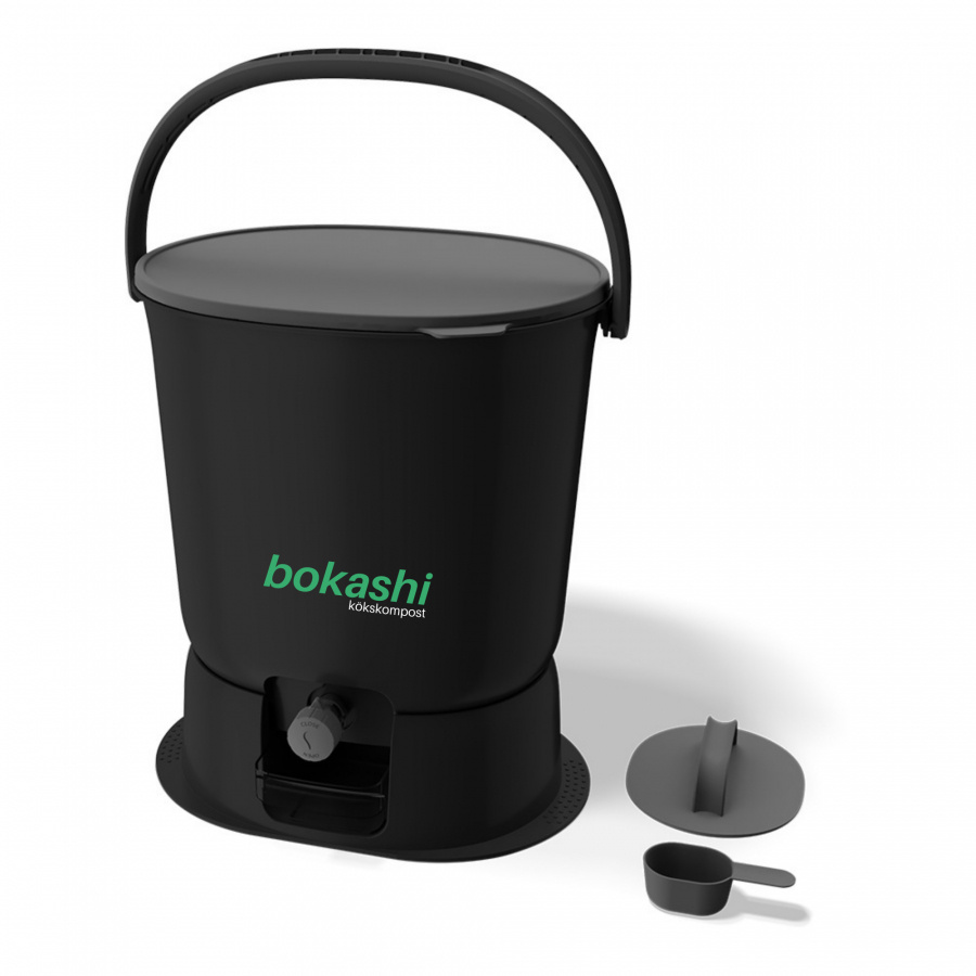 Startkit Bokashi Essential svart - 2 kranhinkar med bas + 1 kg svenskt bokashiströ