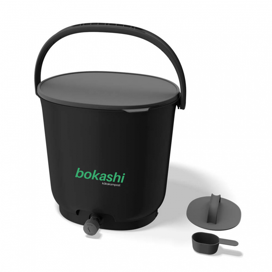 Startkit Bokashi Essential svart - 2 kranhinkar med bas + 1 kg svenskt bokashiströ