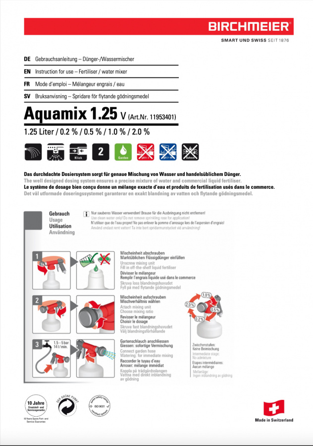 Aquamix 1,25 l gödseldoserare