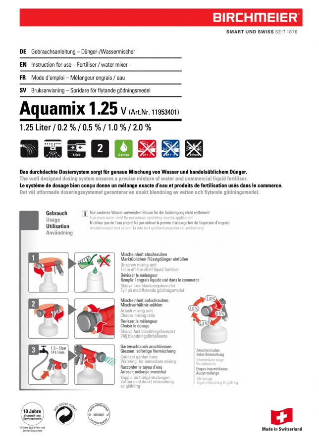 Aquamix 1,25 l gödseldoserare + Flytande näring, 1 liter