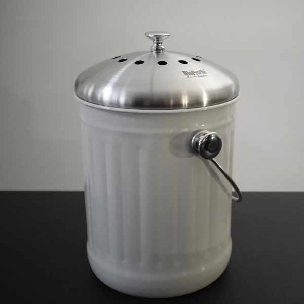 Stålhink Vit räfflad 5l med kolfilter - för matuppsamling