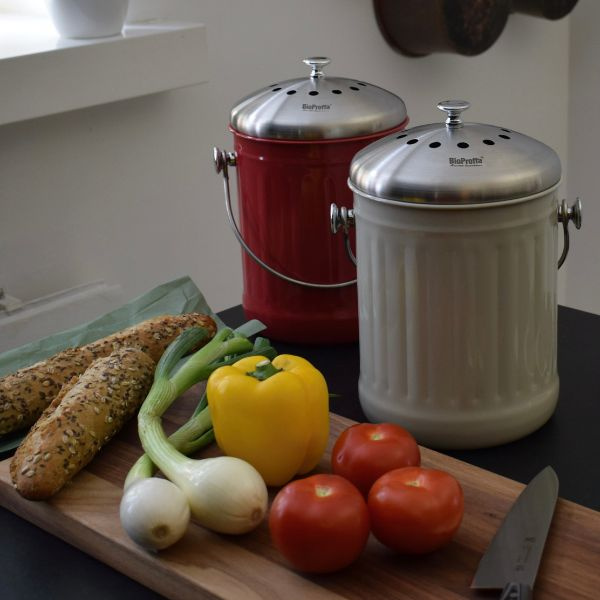 Stålhink Vit räfflad 5l med kolfilter - för matuppsamling