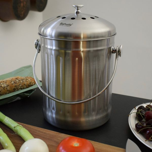 Stålhink Rostfritt Stål räfflad 5l med kolfilter - för matuppsamling