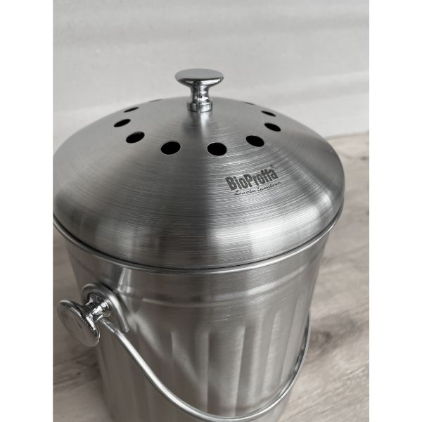 Stålhink Rostfritt Stål räfflad 5l med kolfilter - för matuppsamling