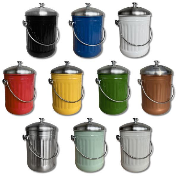 Stålhink Rostfritt Stål räfflad 5l med kolfilter - för matuppsamling