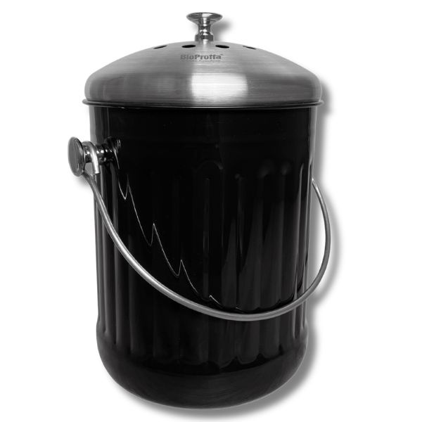 Stålhink Svart räfflad 5l med kolfilter - för matuppsamling