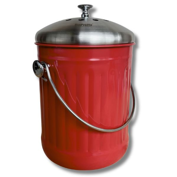 Stålhink Klarröd räfflad 5l med kolfilter - för matuppsamling