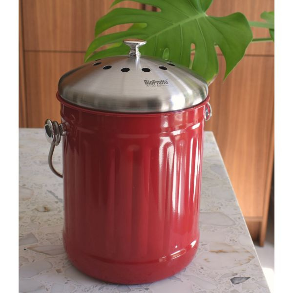 Stålhink Klarröd räfflad 5l med kolfilter - för matuppsamling