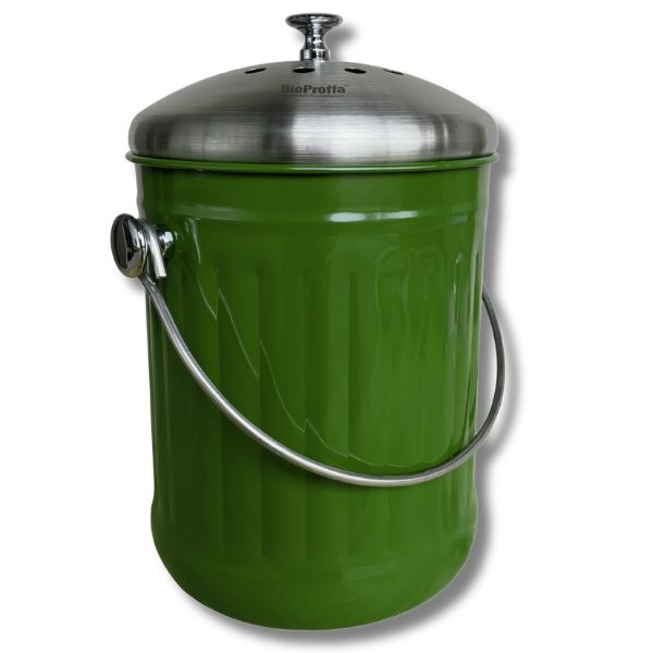 Stålhink Mörkgrön räfflad 5l med kolfilter - för matuppsamling