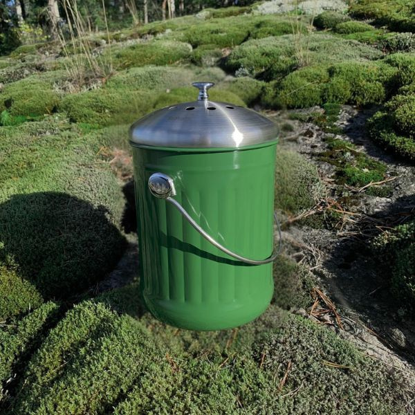 Stålhink Mörkgrön räfflad 5l med kolfilter - för matuppsamling