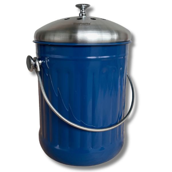 Stålhink Blå räfflad 5l med kolfilter - för matuppsamling