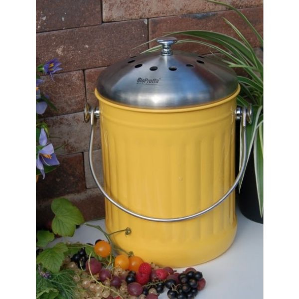 Stålhink Gul räfflad 5l med kolfilter - för matuppsamling