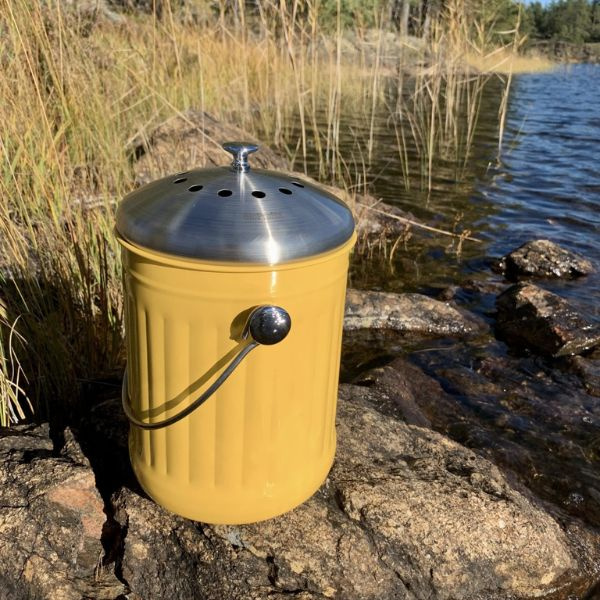 Stålhink Gul räfflad 5l med kolfilter - för matuppsamling