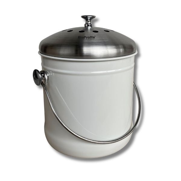 Stålhink Vit slät 4l med kolfilter - för matuppsamling