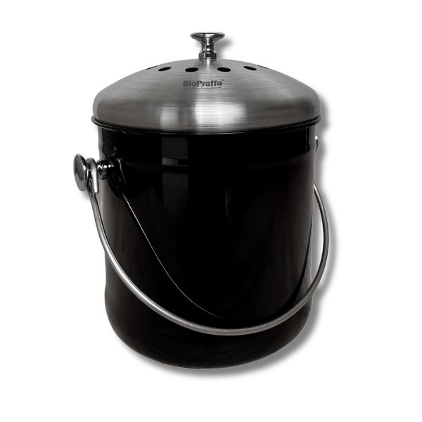 Stålhink Svart slät 4l med kolfilter - för matuppsamling