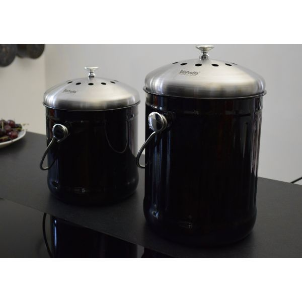 Stålhink Svart slät 4l med kolfilter - för matuppsamling