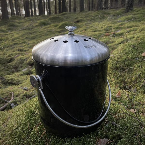 Stålhink Svart slät 4l med kolfilter - för matuppsamling