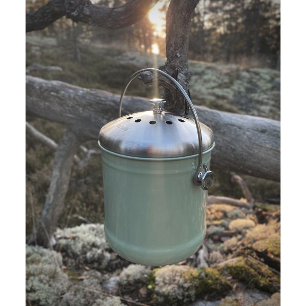 Stålhink Ljusgrön slät 4l med kolfilter - för matuppsamling