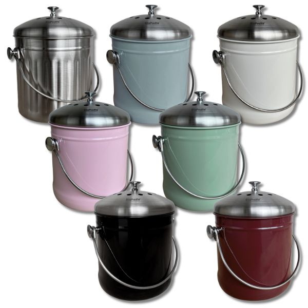 Stålhink Ljusgrön slät 4l med kolfilter - för matuppsamling