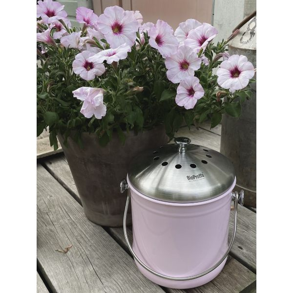 Stålhink Rosa slät 4l med kolfilter - för matuppsamling