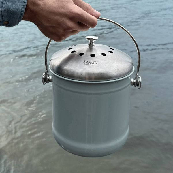 Stålhink Denimblå slät 4l med kolfilter - för matuppsamling